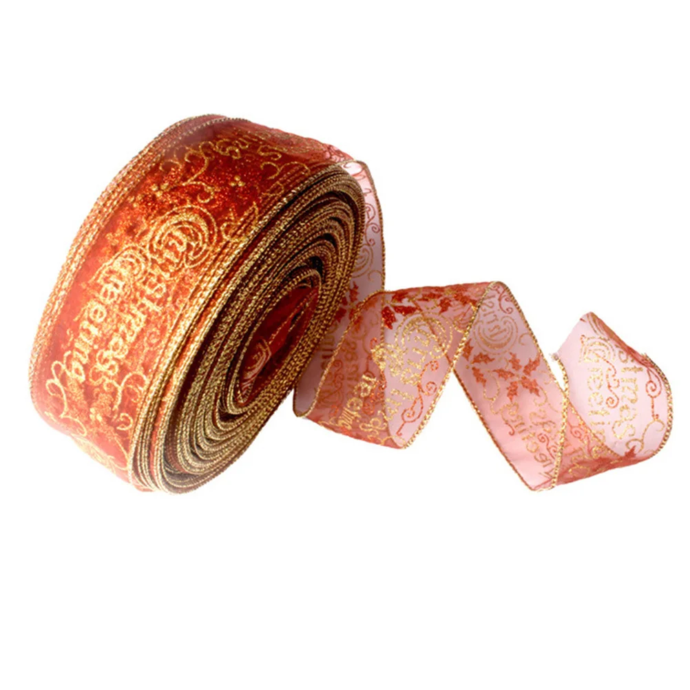 

2m Coffee Color Christmas Ribbon Printed Pattern Easy to Use for Hair Accessories DIY Gift Boxes Party Decoration