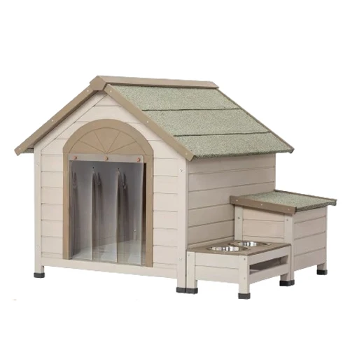 

Outdoor Wooden Pet Shelter Bed Small Wooden Dog House with 2 Bowls Storage Box