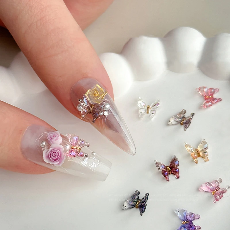 30 個カラフルな蝶ネイルアートチャーム 3D 氷蝶ネイル装飾飾り DIY かわいいネイルフィギュア