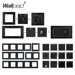Brushed Metal DIY EU Francais Double Socket with USB 1 2 3 Gang Cross Light Switch for Home and Wall Plug 220v Black Aluminium
