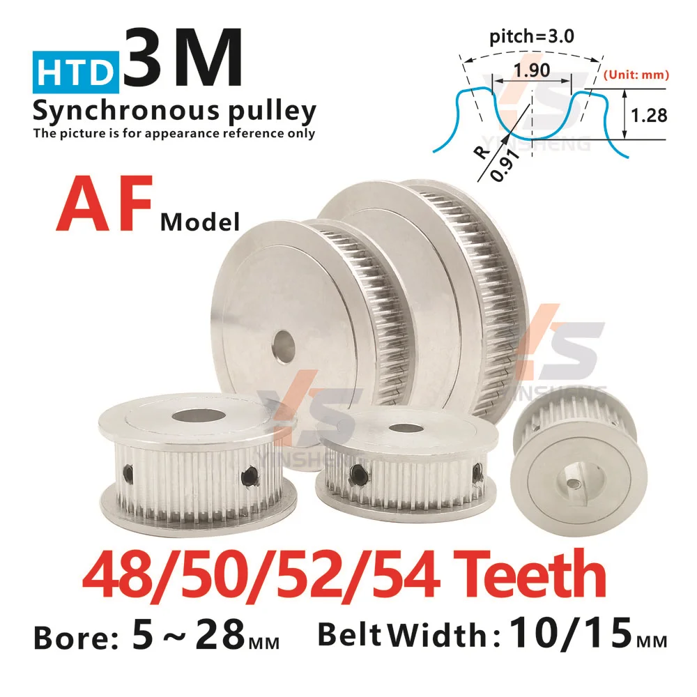 

HTD 3M 48T 50T 52 54 Tooth CNC machine Synchronous Belt Pulley width 11 16 MM Bore 4-20 MM Keyway 3 4 5 6 DIY 3D parts Alloy