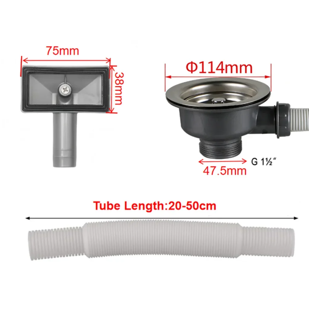 Stainless Steel and PVC Kitchen Sink Strainer with Overflow Protection for 110mm or 114mm Drain Hose Compatibility