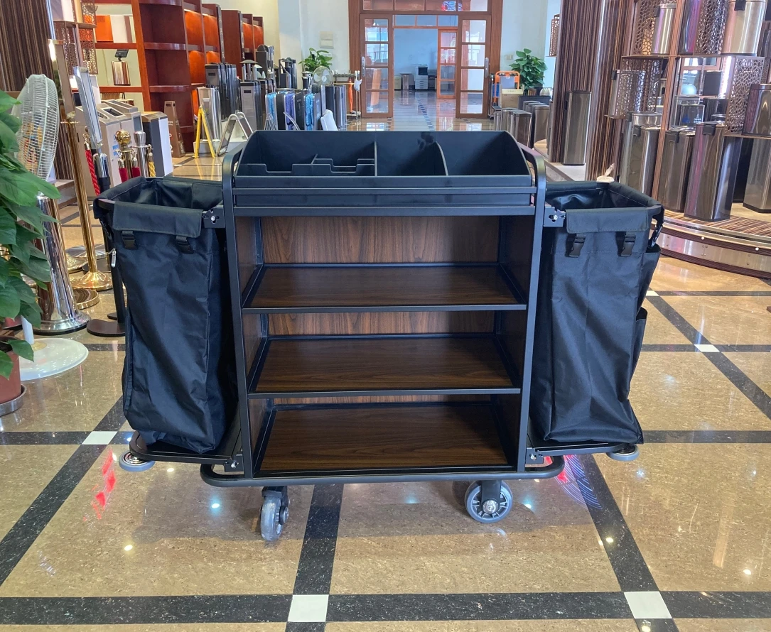 Professional Janitorial Cart for Hotel Room Cleaning Housekeeping Trolley with Cleaning Tools Utility Mobile Cart