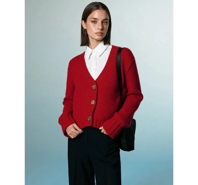 

Повседневный элегантный свитер, пальто с v-образным вырезом, свободный утолщенный однотонный вязаный женский короткий кардиган с жареным тестом, осень-зима