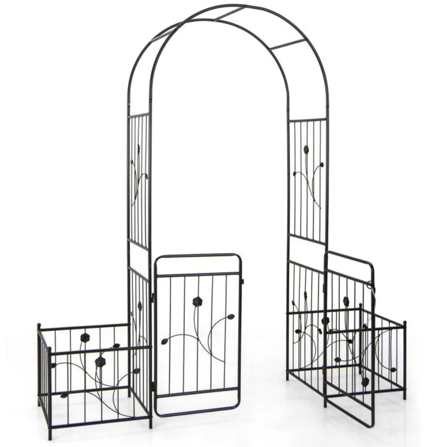 

87 Inches Garden Arbor with Lockable Gate Side Planters