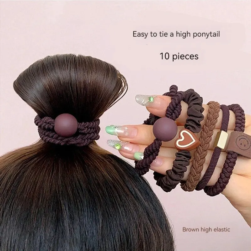 Juego de anillos para el pelo para mujer, accesorios para el cabello, banda de cuero de alta elasticidad, temperamento Simple, cola de caballo alta durabilidad, nuevo estilo, 10 piezas