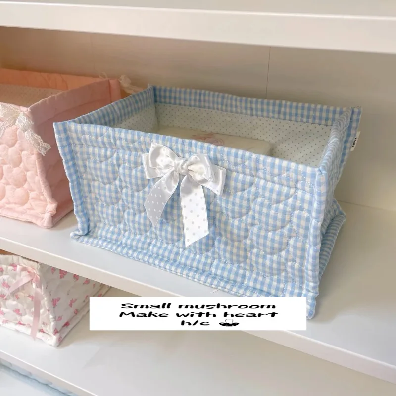 1PC Korean Quilted Storage Basket Cute Storage Frame Square Storage Basket Desktop Organizer Basket Home Decoration