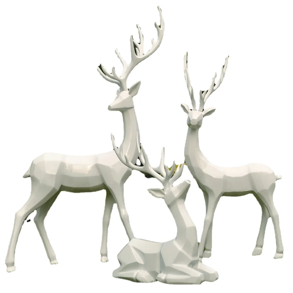 

YY Deer Sculptured Ornaments Imitation Stainless Steel Metal Silver FRP Sika Deer