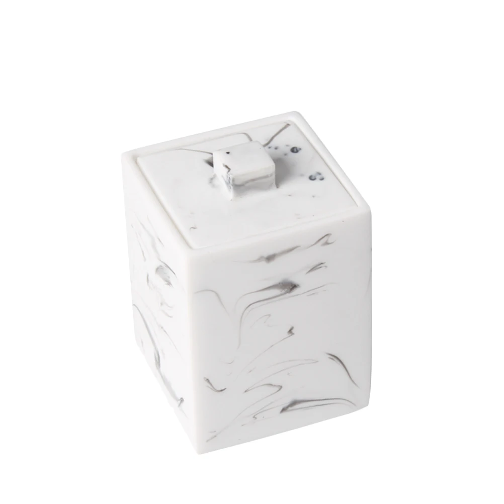 

Resin Marble Pattern Storage Box Cotton Swabs Holder Toothpick Organizer Makeup Accessories Holder Dustproof Lid Home White
