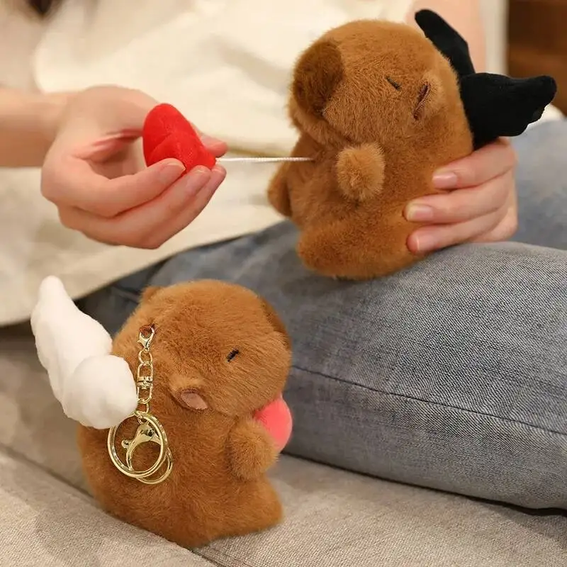 코스프레 셰프 카피바라 봉제인형, 햄버거 모양 모래와 감자튀김 음식 인형이 있는 카피바라 인형, 정교한 펜던트 키체인