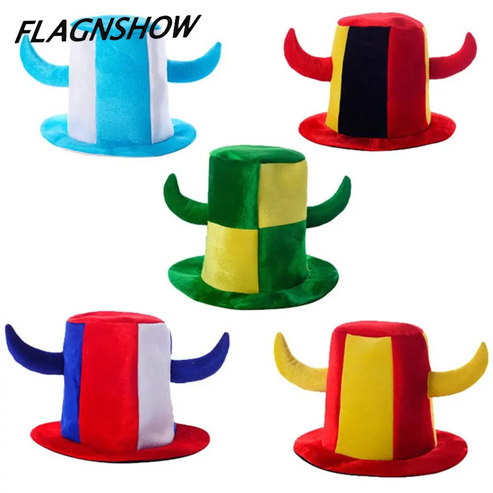 

National flag Germany Spain Brazil national team fans bar party celebrate Carnival sport hat Ox horn hat