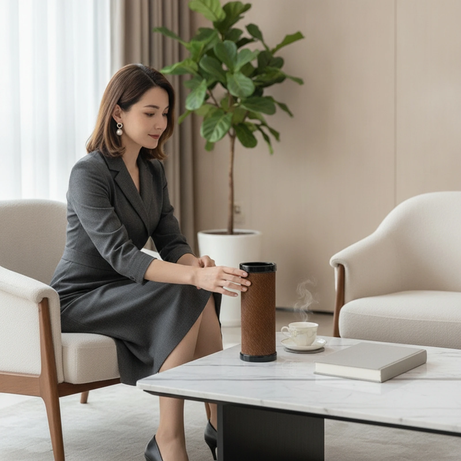 Cylindrical Vase Minimalist Decorative Vase Flower Holder Elegant Sturdy for Tabletop, Entry Console