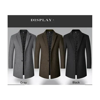 BROWON Men's Long Woolen Business Casual Trench Coat 4 BROWON Brand Trench Coat Men Autumn and Winter New Solid Color Long Woolen Coat for Men Business Casual Windbreaker Men Clothing 4