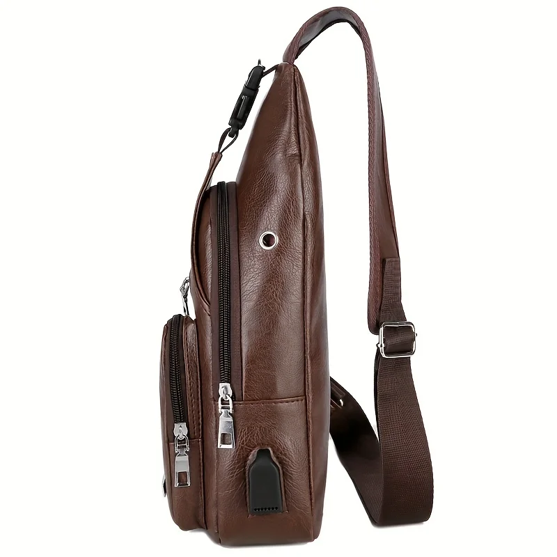 Kunstleder-Umhängetasche für Männer, Mehrtaschen-Crossbody-Rucksack, Lässige Schultertasche für Outdoor-Sport und tägliche Pendelfahrten – Detail 3