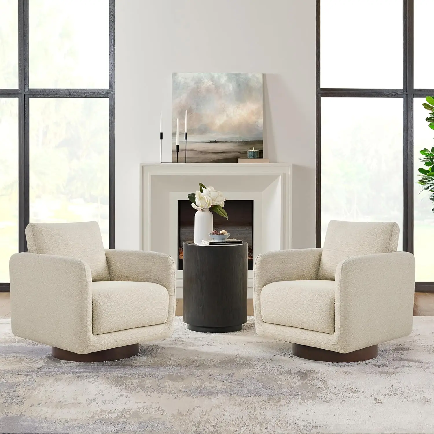 

Swivel Accent Chair, 360° Rotating Round Barrel Armchair with Performance Fabric Upholstery for Living Room, Bedroom, Office, Re