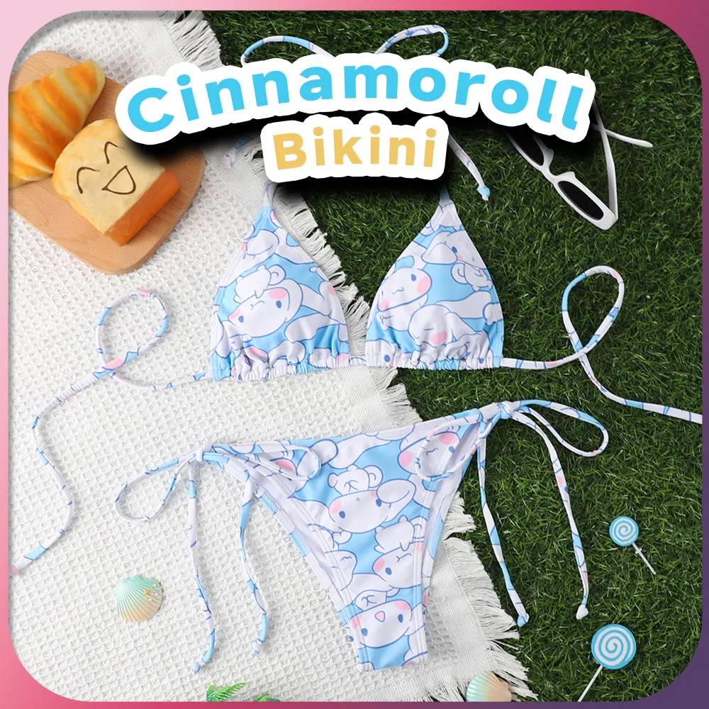 

Kawaii Cinnamoroll комплект бикини Sanrio 2 шт. милые аниме женщины девушка Y2k купальники купальные купальники пляжная одежда