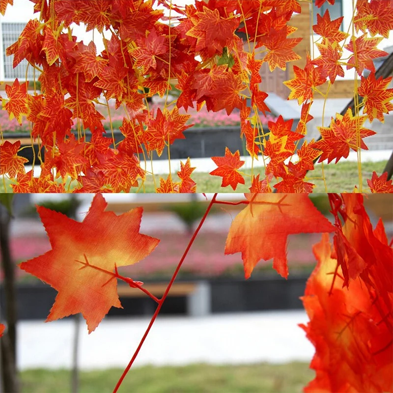 1X 230CM Artificial Silk Maple Leaf Garland Maple Leaves Vine Hanging Thanksgiving Autumn Garland For Wedding Garden Party Decor