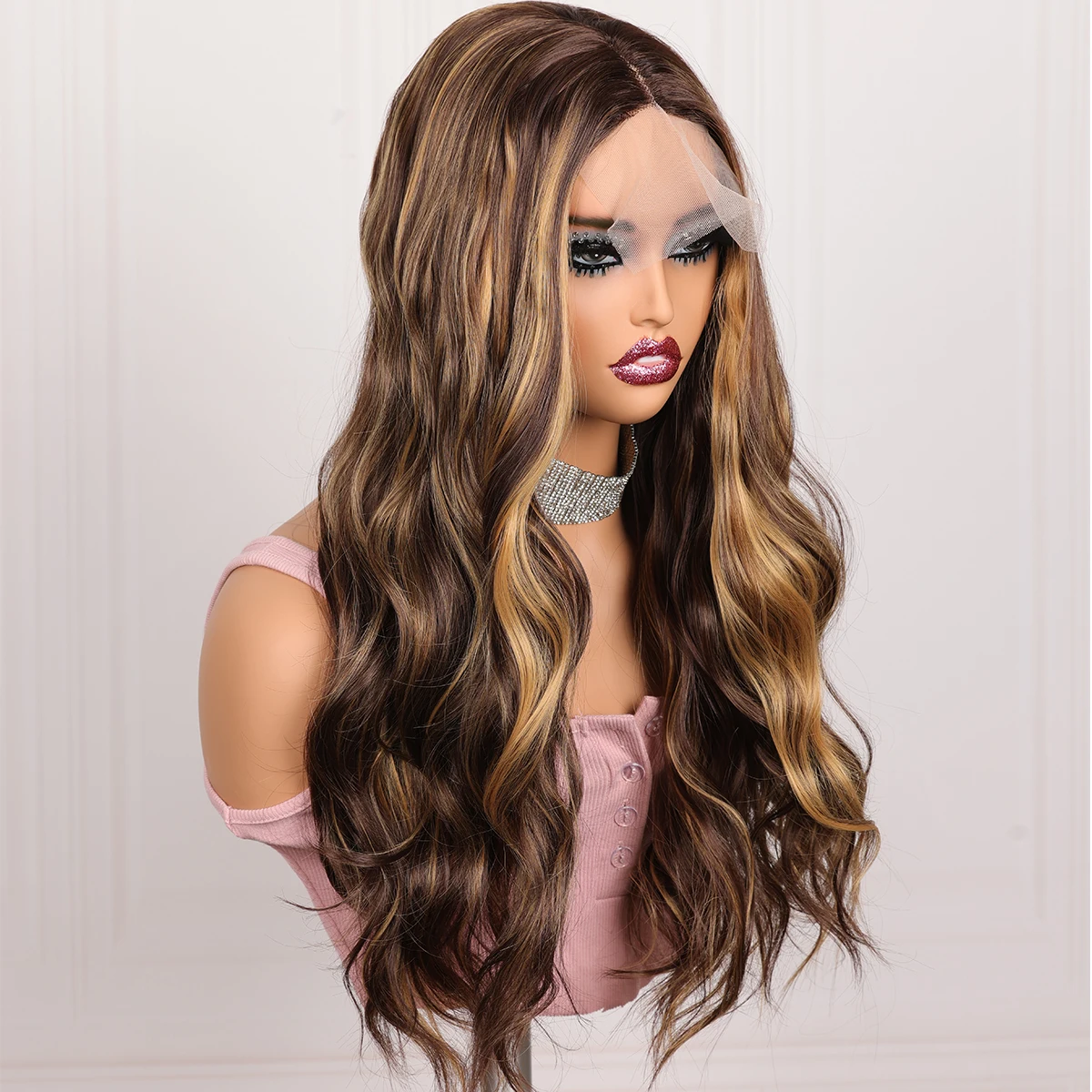 Perruque Lace Front Wig sans colle naturelle pour femmes noires, cheveux de bébé préplumés, surbrillance blonde, douce, longue vague de corps, densité 180%, 26 po