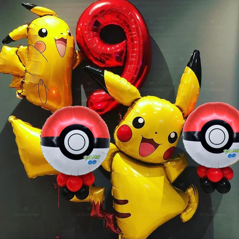 17pcs Pokemon Pikachu Theme Suit Balloon 40inch Red Number 1-9Foil Balls Children Birthday Party Decora Supplies Baby Shower