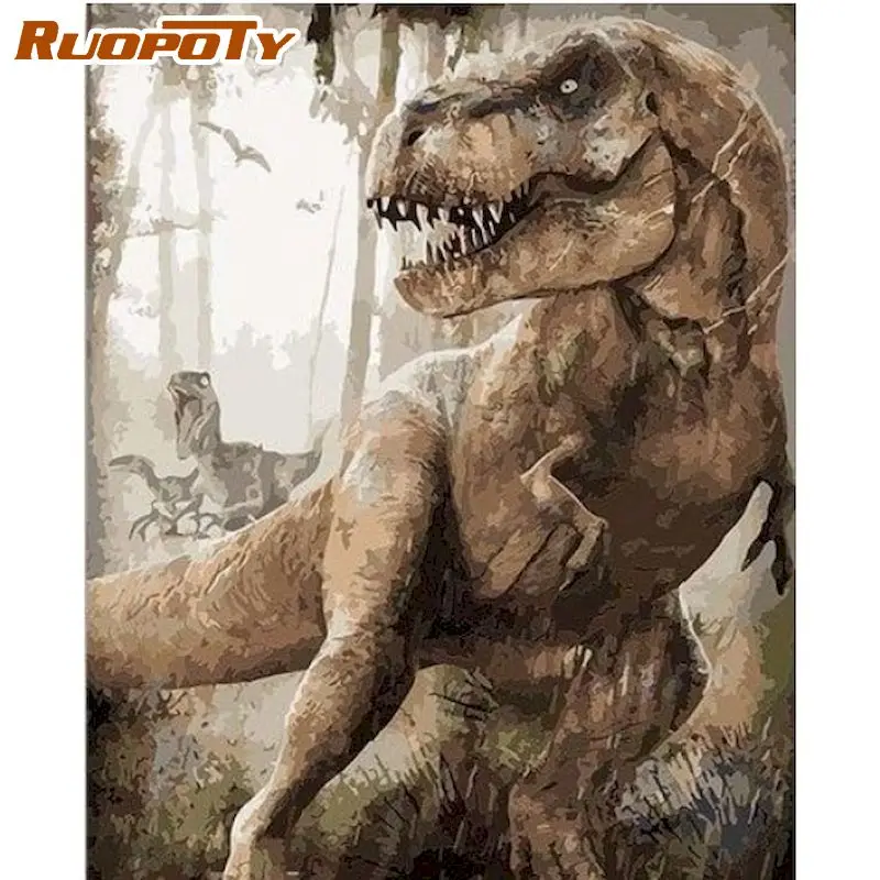 

RUOPOTY Frame Dinosaurs Animals DIY Painting By Numbers Modern Wall Art Canvas Painting Hand Painted Gift For Living Room 60*75