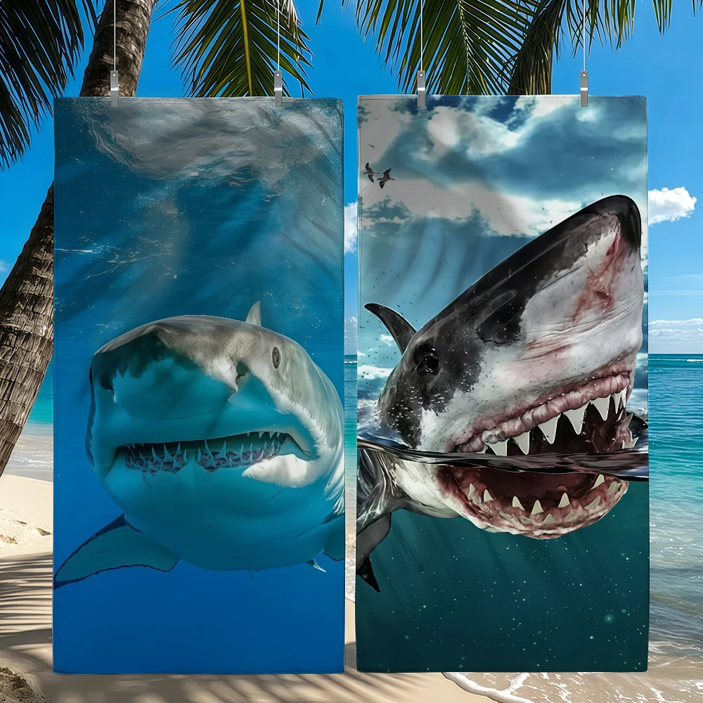 Sea Shark Pattern Towel Quick Drying Beach Towels Are Suitable For Swimming Pools Camping Yoga And The Gym