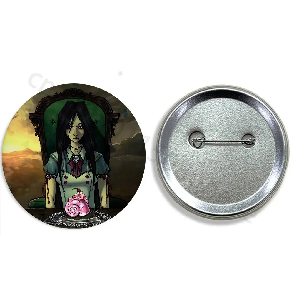 A-Alice Madness Returns Pins 58mm Cute Cartoon Badge Handmade Brooches for Backpack Accessories Jewelry Gifts