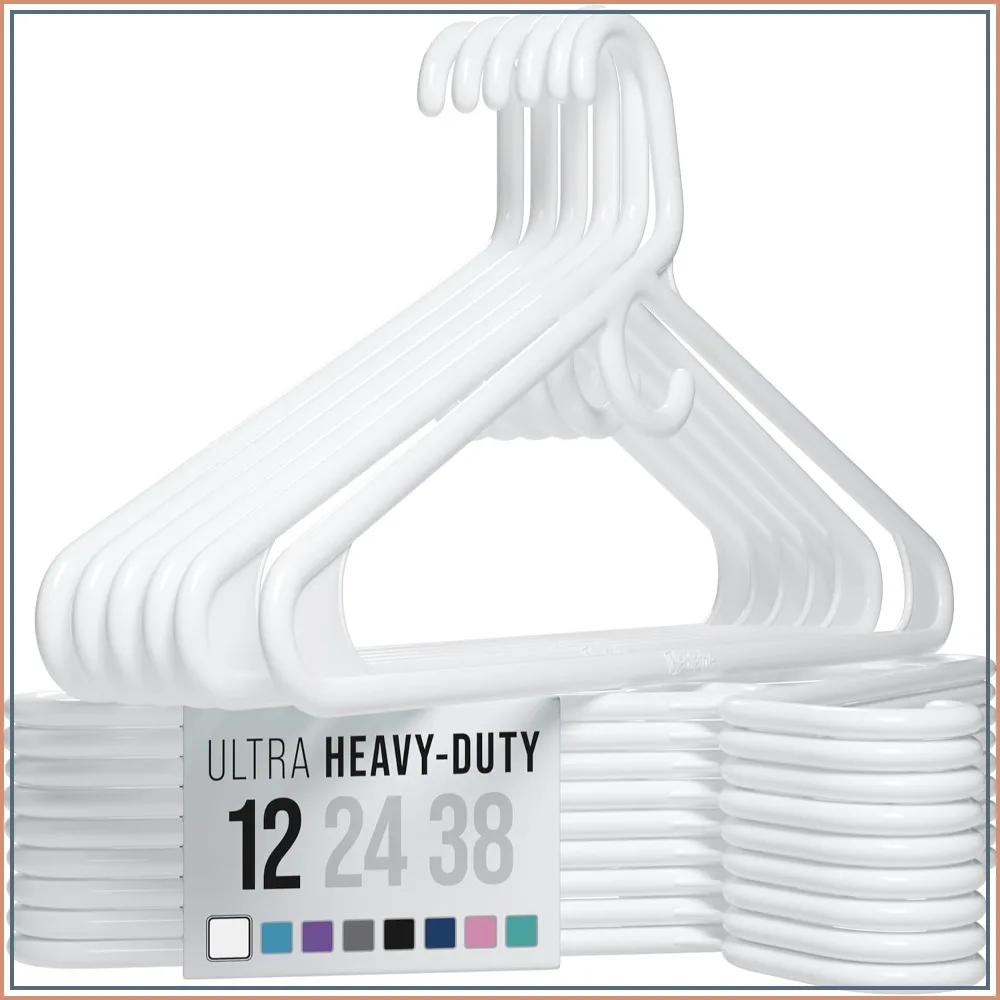 Heavy Duty Plastic Clothes Hangers 12 Pack - Thick & Reinforced for Coats, Jackets, Suits - Snag-Free, Non-Slip Design - Closet Organizing Essentials