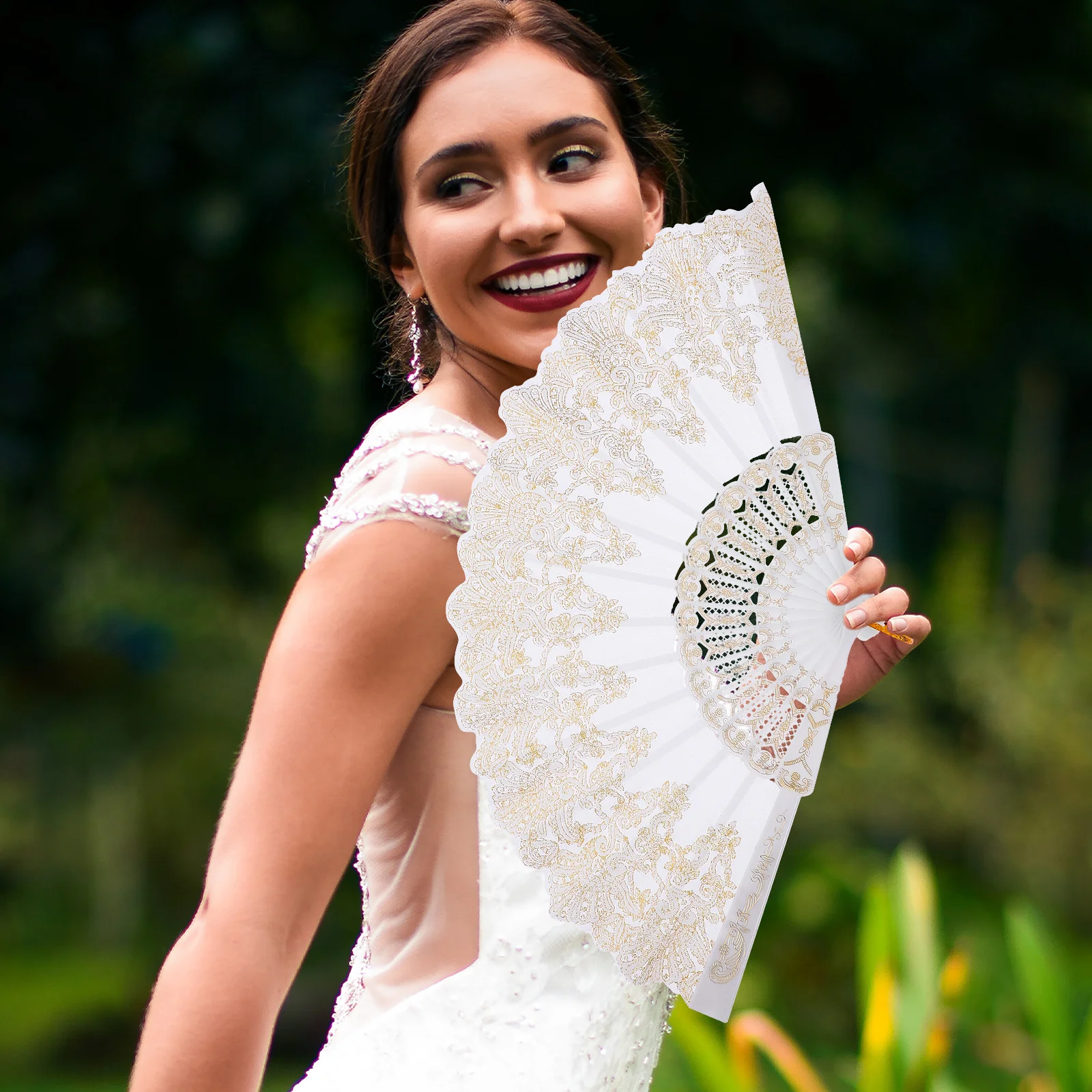 

2 Pcs Gold-stitching Hand Held for Women Chinese Style Folding Foldable Plastic Wedding Miss Decorative