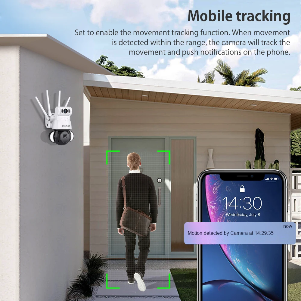 Shiwojia 4mp câmera ip dupla-lente de segurança ao ar livre foodlight movimento automático rastreamento cctv vigilância de vídeo wifi sem fio cam