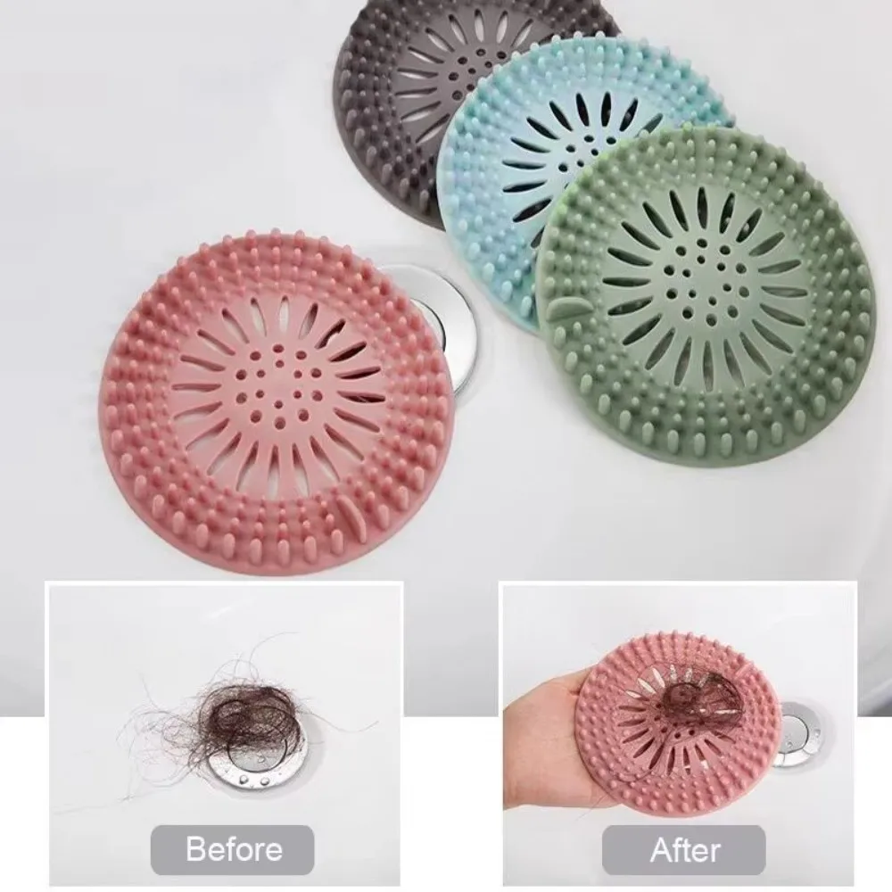Silicone Hair Catcher Shower Drain Easy Clean Round Sink Drain Strainer Anti Clogging Drain Covers Bathroom Accessory
