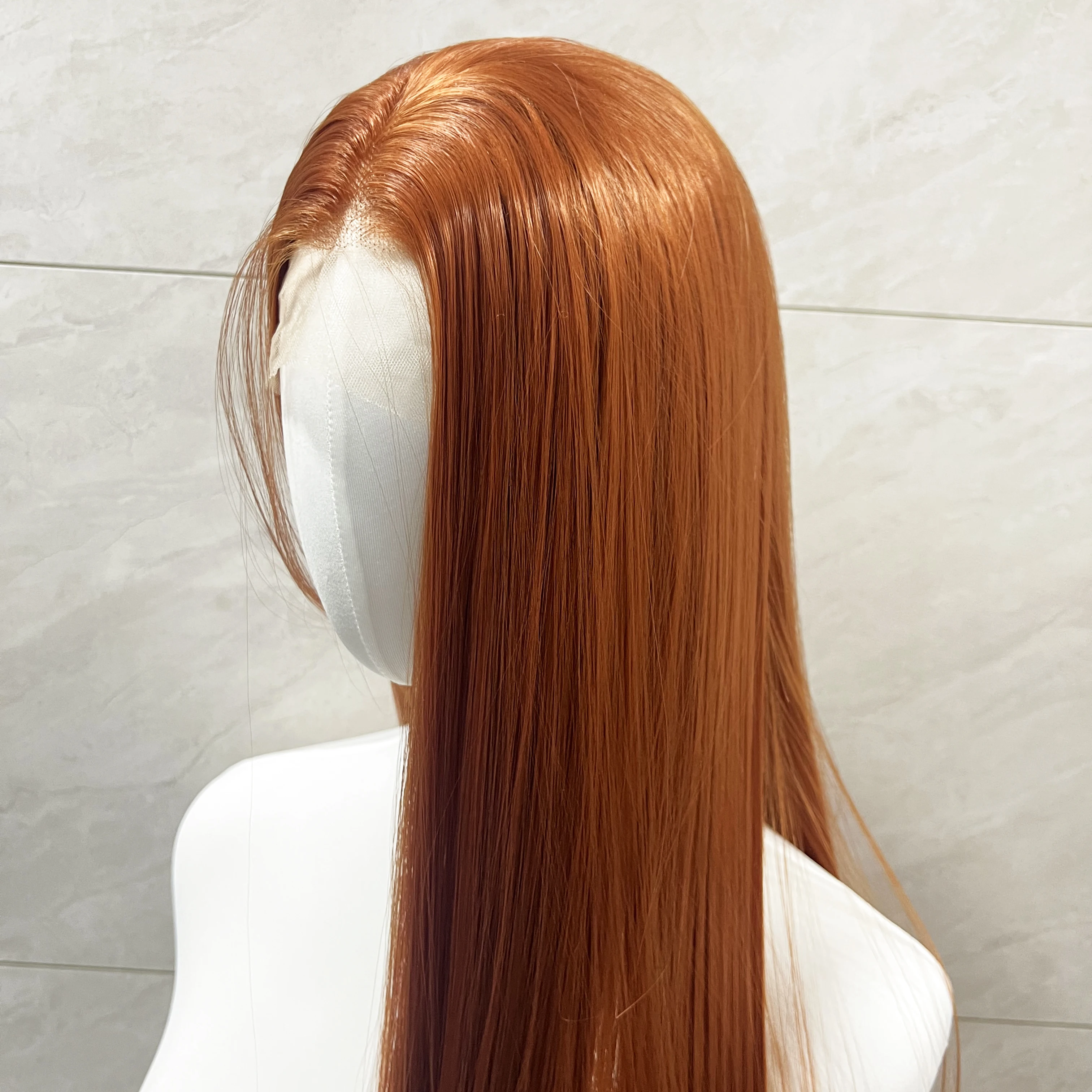 Темно-оранжевый парик фронта шнурка 26 дюймов 13x4 Фронтальный рыжий длинный прямой синтетический парик шнурка высокотемпературные волокна для косплея