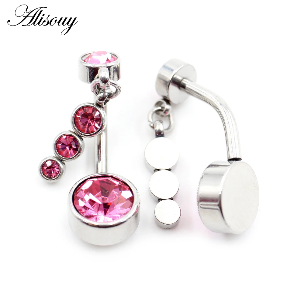 Alisouy 1PC Cylinder Three Zircon Pendant Stainless Steel Barbell Girl Women Sexy Belly Navel Button Ring Piercing Body Jewelry