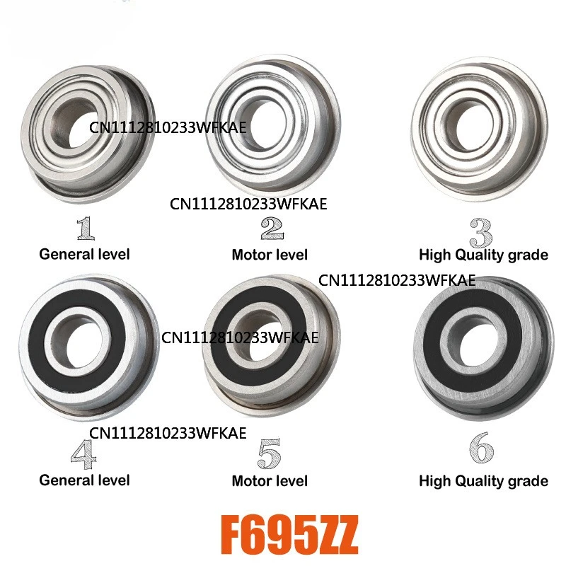 2pcsMellow 10Pcs F695-2RS Bearing 5*13*4 mm Flanged Bushing F695 RS Ball Bearings F695RS For VORON Mobius 2/3 3D Printer