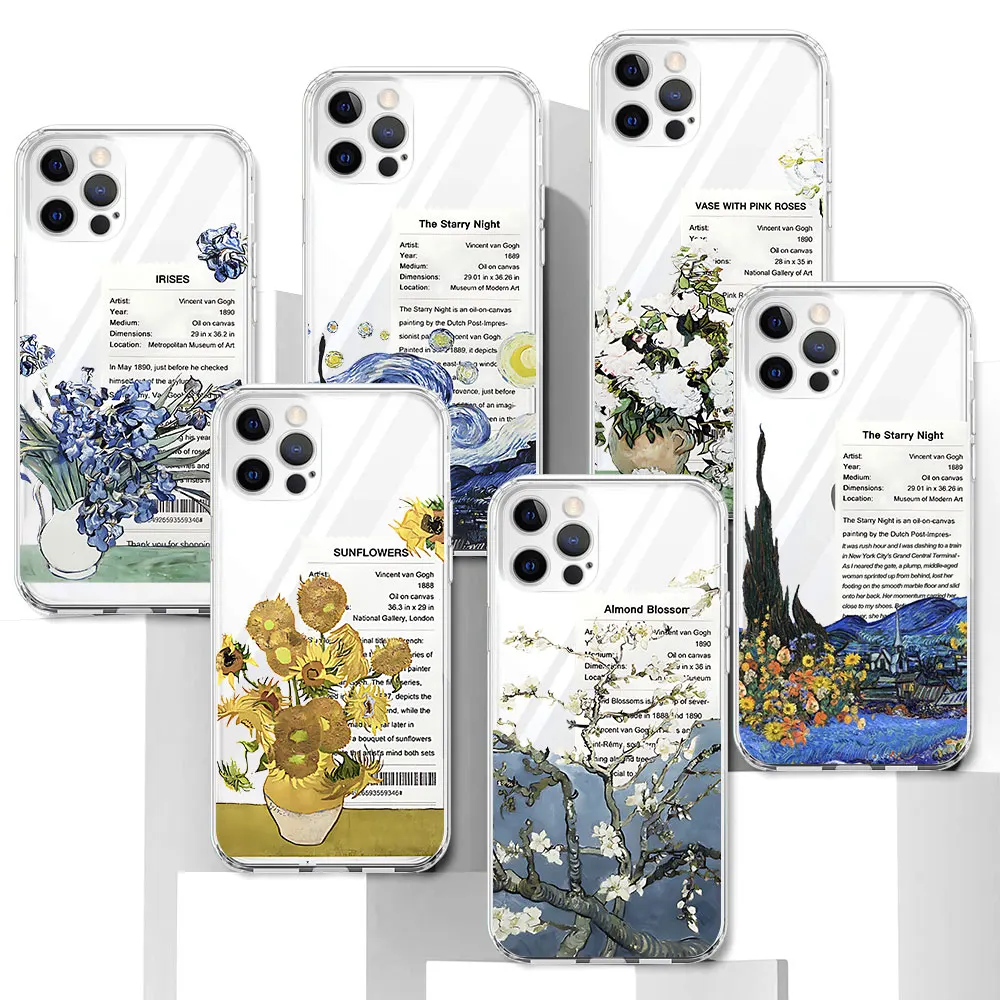 Van Gogh Sunflowers the Starry Night Art Case for Apple iPhone 16 11 7 8 13 14 Plus 12 Mini 15 Pro X XS Max XR TPU Phone Cover