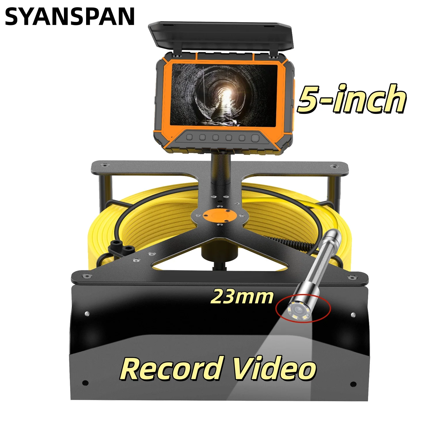 

SYANSPAN Sewer Camera 5-inch High-Definition 32GB DVR Pipeline Endoscope 10200mAh Battery 23mm Diameter Pipeline Camera