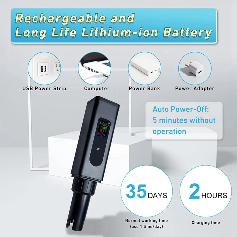 5-In-1 Digital PH Meter For PH/TDS/EC/Salinity/Temp,With Simultaneou Data Display,For Hydroponics,Drinking Water Testing