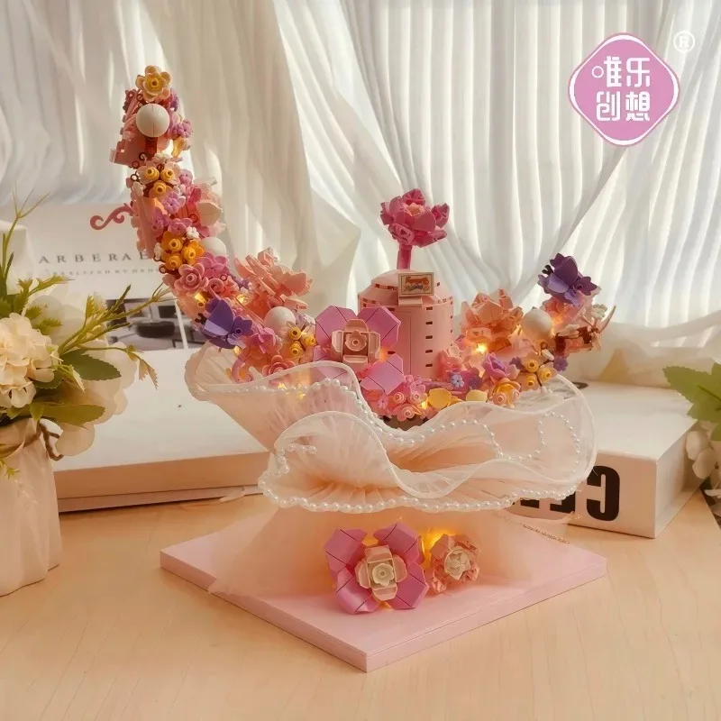 

Лунный цветок, сборка строительных блоков, каваи, аниме, мультяшная модель, настольные коллекционные украшения, детские праздничные подарки