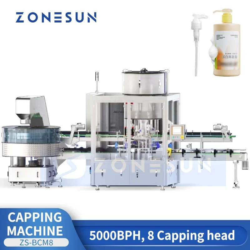 Zonesun-máquina taponadora automática de botellas con bomba de alta velocidad, máquina taponadora rotativa de tornillo, taponadora Servo ZS-BCM8