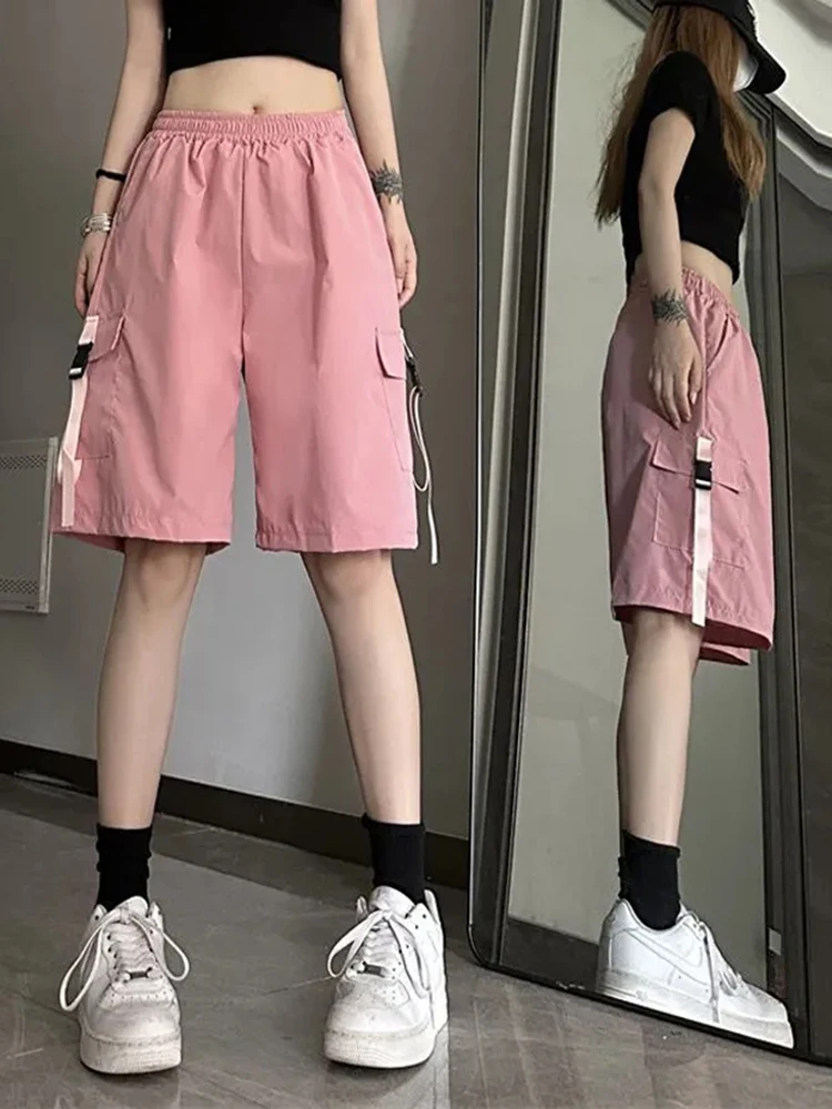 Zoki Y2K Vintage Cargo Shorts Women High Waist Streetwear Hip Hop Shorts Summer Loose Harajuku Bf Casual Korean Wide Leg Shorts