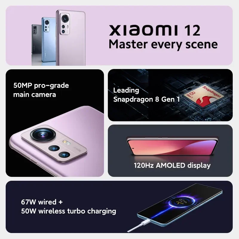 VAT Include Global Version Xiaomi 12 256GB NFC Snapdragon® 8 Gen 1 Octa Core 120Hz Refresh rate 50MP Camera 67W Charging