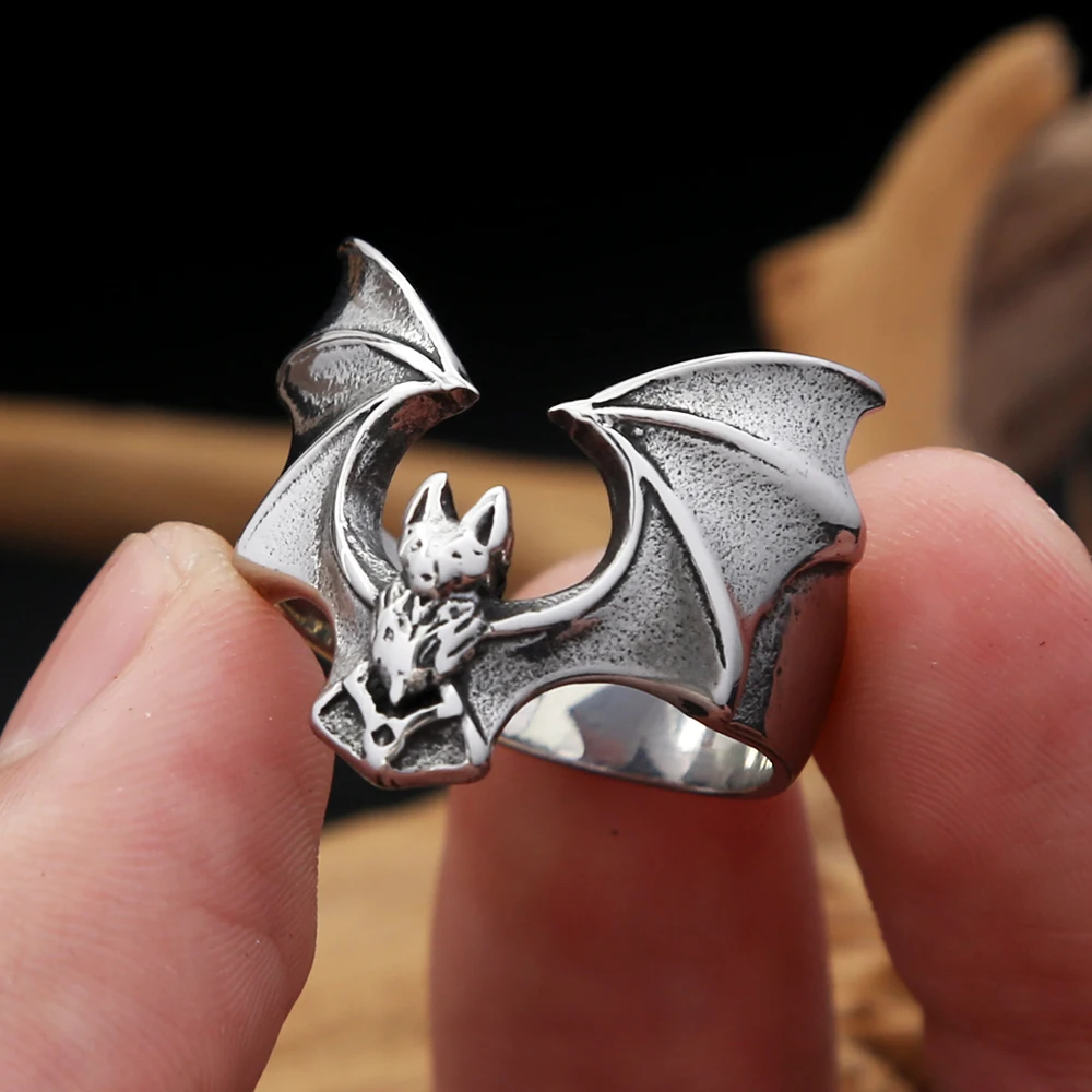 خواتم خفاش من الفولاذ المقاوم للصدأ للرجال والنساء ، خاتم حيوان راكب الدراجة النارية ، تميمة حفلات إبداعية ، مجوهرات عتيقة ، أزياء فاشية ، لطيفة ، بالجملة ، 316L #5