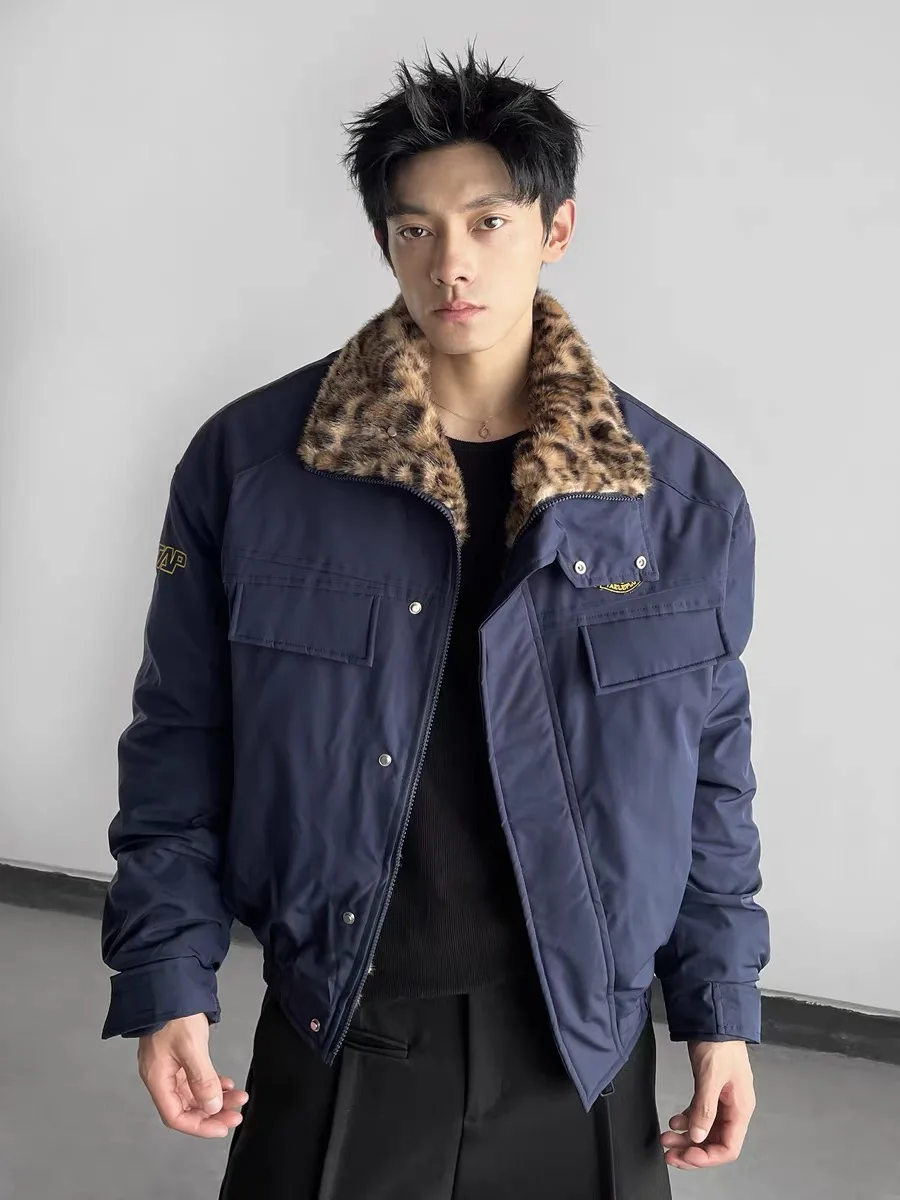 

Ретро американский леопардовый принт с воротником из хлопка для мужчин, зимний бомбер, универсальная хлопковая одежда для полетов, куртка для пар