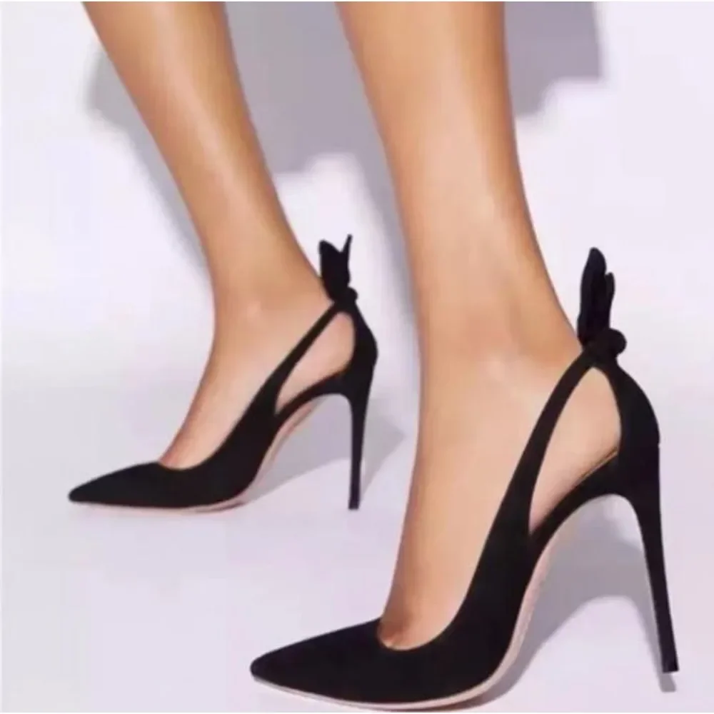 Sexy magro salto alto feminino 2023 nova borboleta-nó bombas femininas moda dedo do pé apontado elegante vestido sapatos 12 cm zapatos de mujer