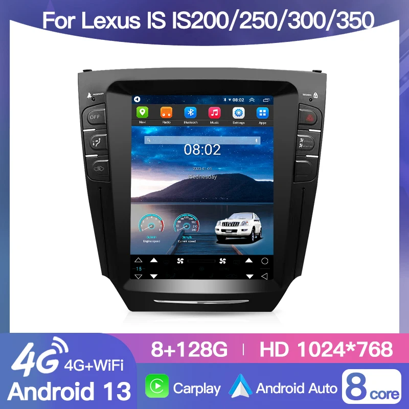 Android13 Tesla System Apple Carplay Car Video Player Central Multimedia Stereo Screen For LEXUS IS200 IS250 IS300 IS300C Auto