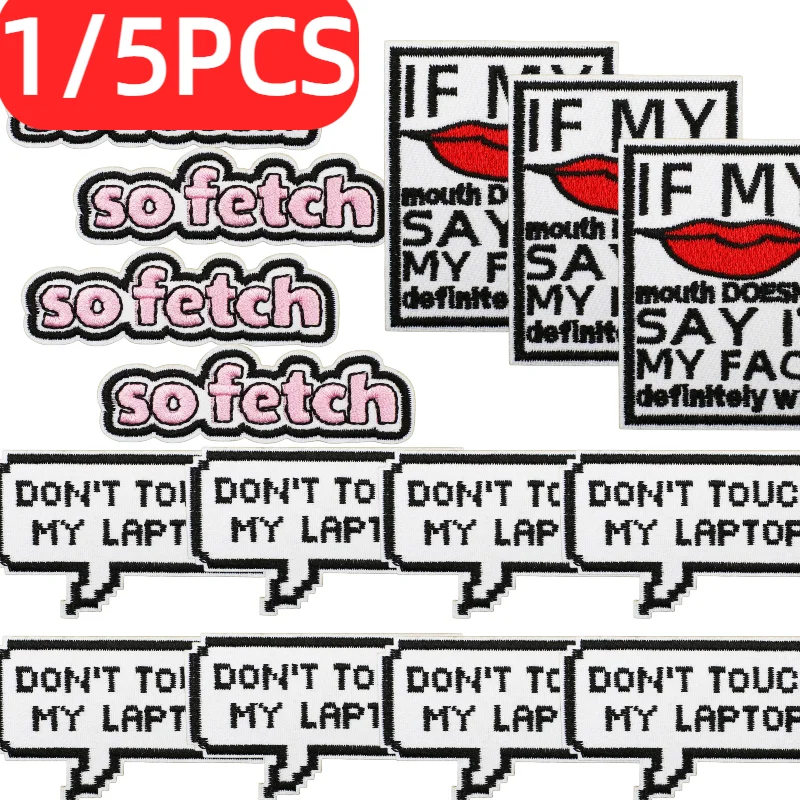 1/5PCS Black and White Dialog Box Embroidery Cloth English Letter Patch Sticker Clothes Bag Decoration Music Healing Ironing