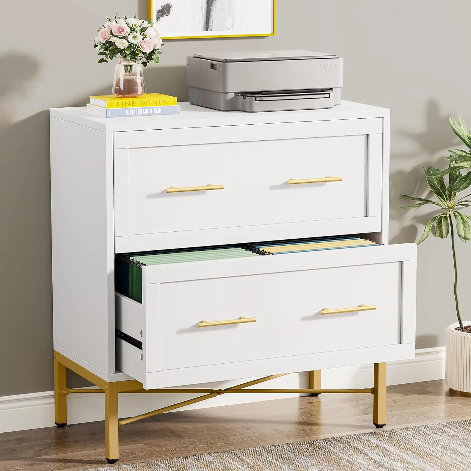 

Modern White 2 Drawer File Cabinet, Lateral Filing Cabinet for Letter/Legal/A4 Size, Wood File Storage Cabinets Printer Stand
