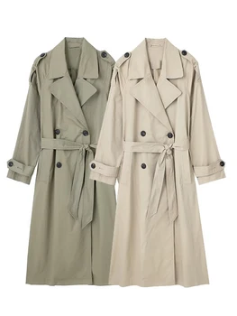 Willshela Women Fashion With Belt Solid Double Breasted Trench Vintage Lapel Neck Long…