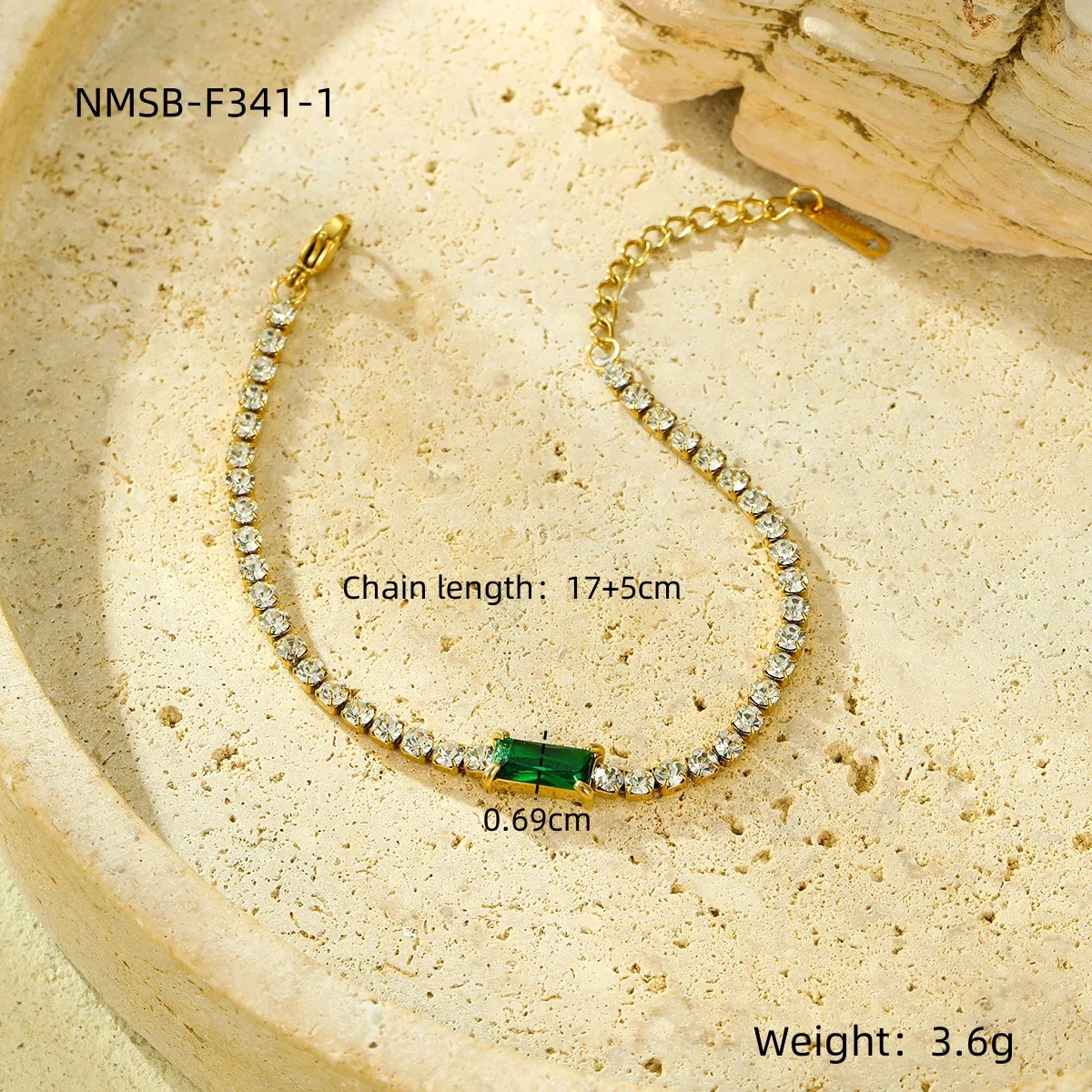 NIMAI Official-website Luxury Jewelry Full Square CZ Stainless Steel Tennis Bracelets Green Zircon Charm Bracelet