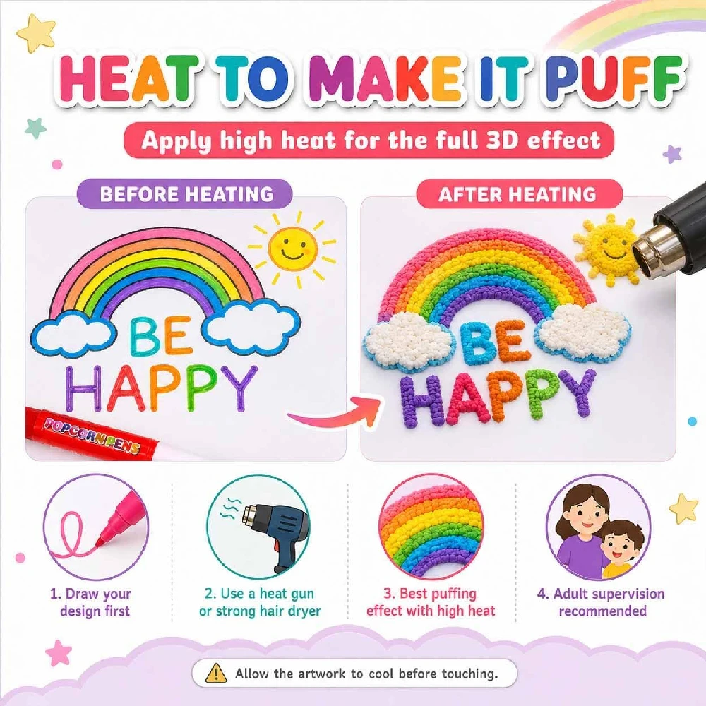 6Pcs Popcorn Pens,3D Art Drawing Pen,6Colors,Diy Popcorn Bubble Drawing Pen,Suitable For Making Birthday Cards And School Drawes