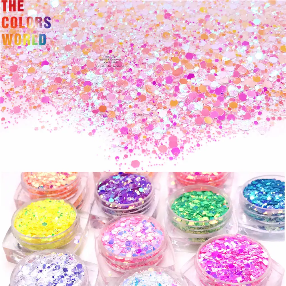 TCT-802 Mixed Hexagon Chunky Irediscent Nail Art Glitter Flocos Laser Sparkly Sequins Resina Fatias Nail Art Decoração Manicure